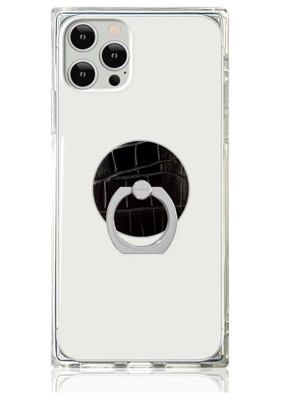 Black Crocodile Faux Leather Adhesive Phone Ring Stand
