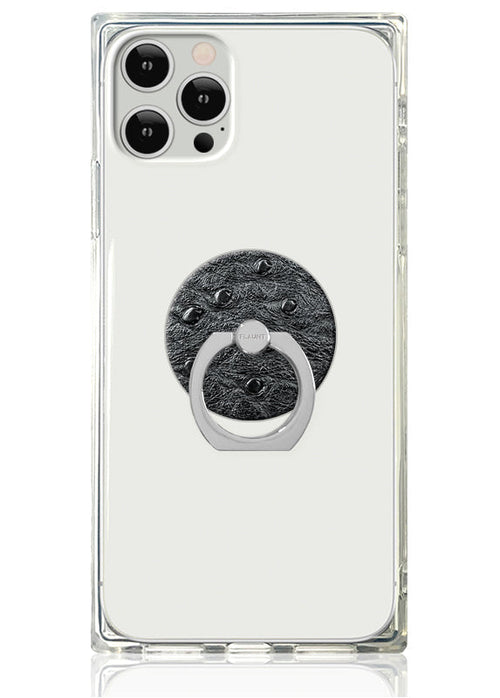 Black Ostrich Faux Leather Adhesive Phone Ring Stand