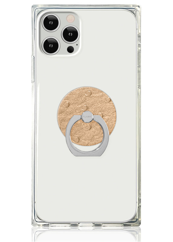 Tan Ostrich Faux Leather Adhesive Phone Ring Stand