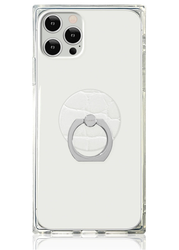 White Crocodile Faux Leather Adhesive Phone Ring Stand