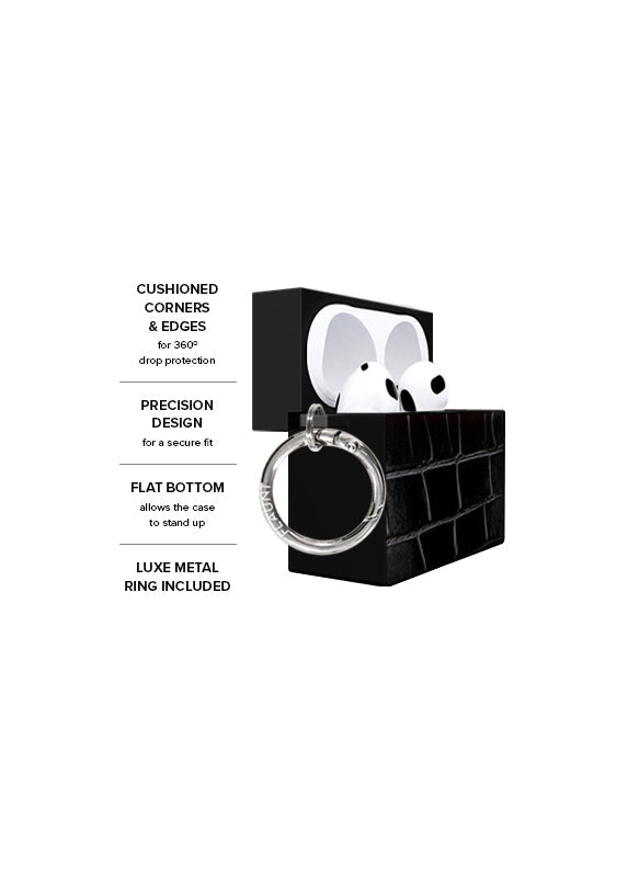 SQUARE® Black Crocodile Faux Leather AirPods Case