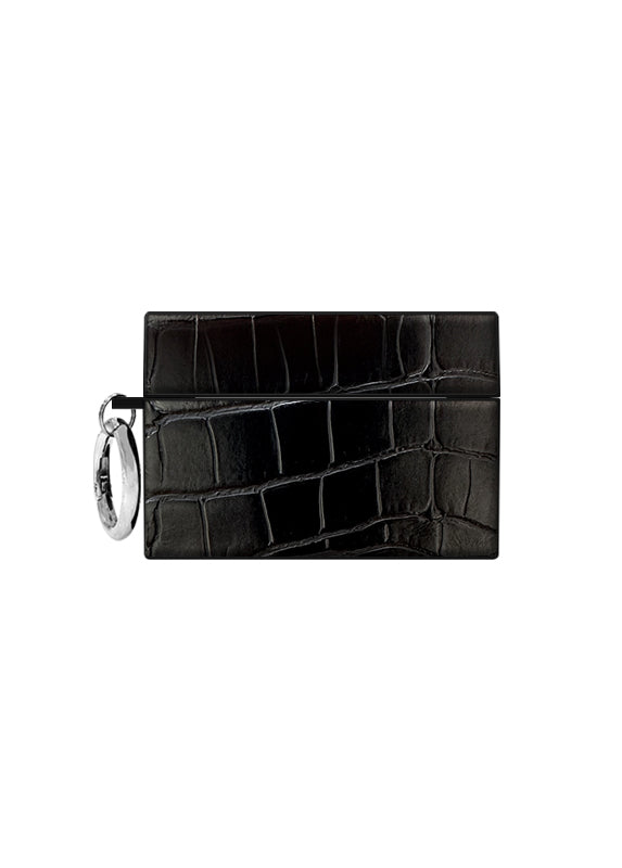 SQUARE® Black Crocodile Faux Leather AirPods Case
