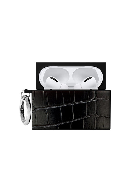 SQUARE® Black Crocodile Faux Leather AirPods Case