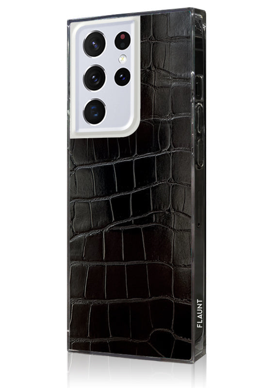 SQUARE® Black Crocodile Faux Leather Galaxy Case
