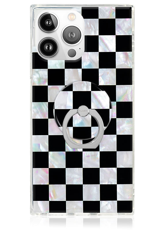 Checkered Mother of Pearl Adhesive Phone Ring Stand
