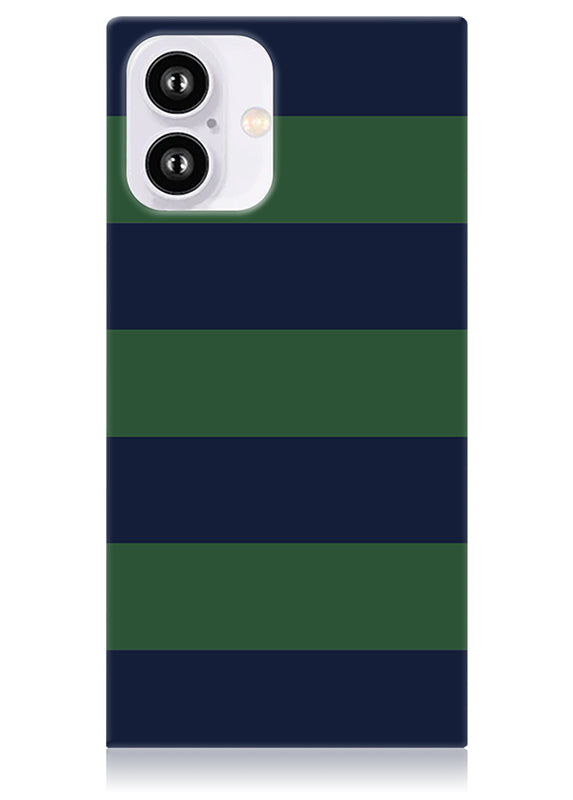 SQUARE® Navy & Green Rugby Stripe iPhone Case
