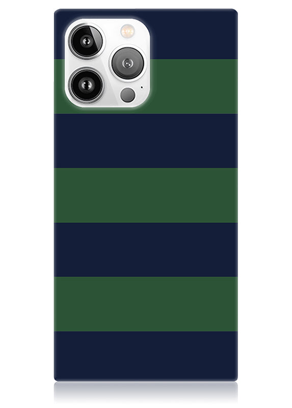 SQUARE® Navy & Green Rugby Stripe iPhone Case