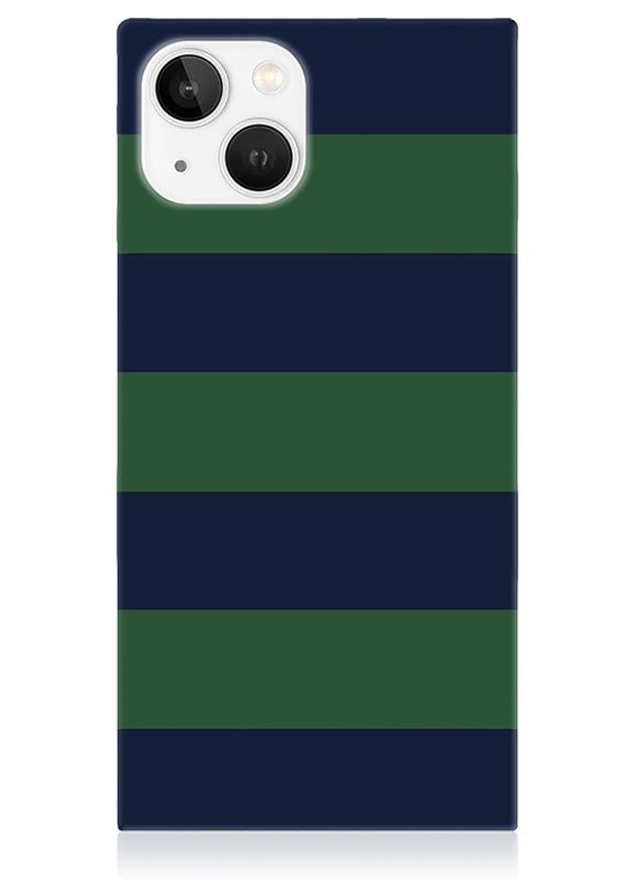 SQUARE® Navy & Green Rugby Stripe iPhone Case