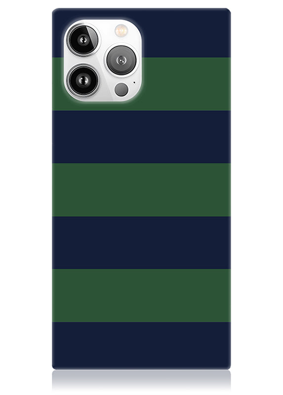 SQUARE® Navy & Green Rugby Stripe iPhone Case