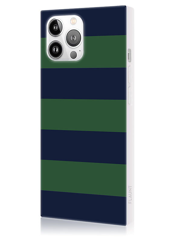 SQUARE® Navy & Green Rugby Stripe iPhone Case