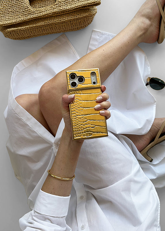 Elite Collection - SQUARE® Gilded Gold Faux Croc iPhone Case