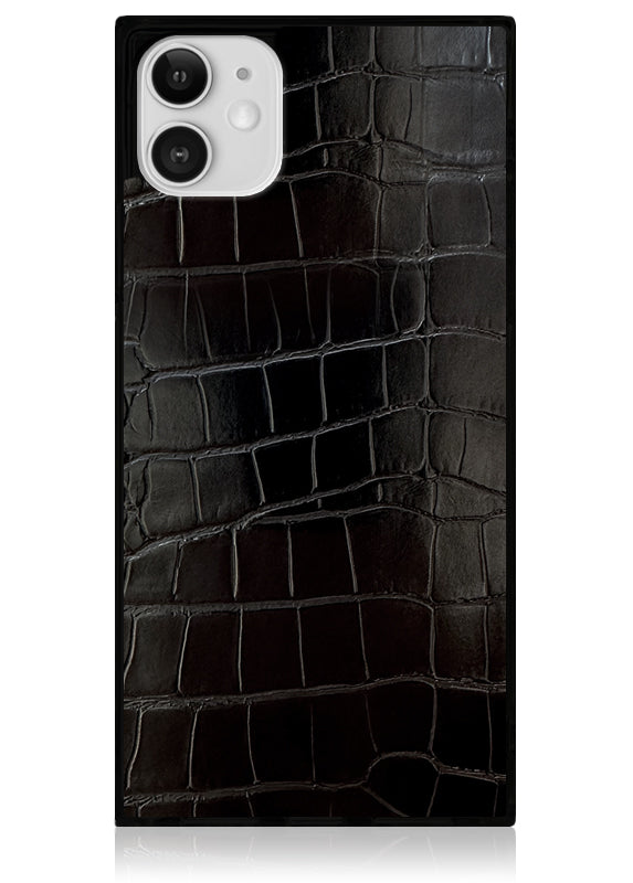 SQUARE® Black Crocodile Faux Leather iPhone Case