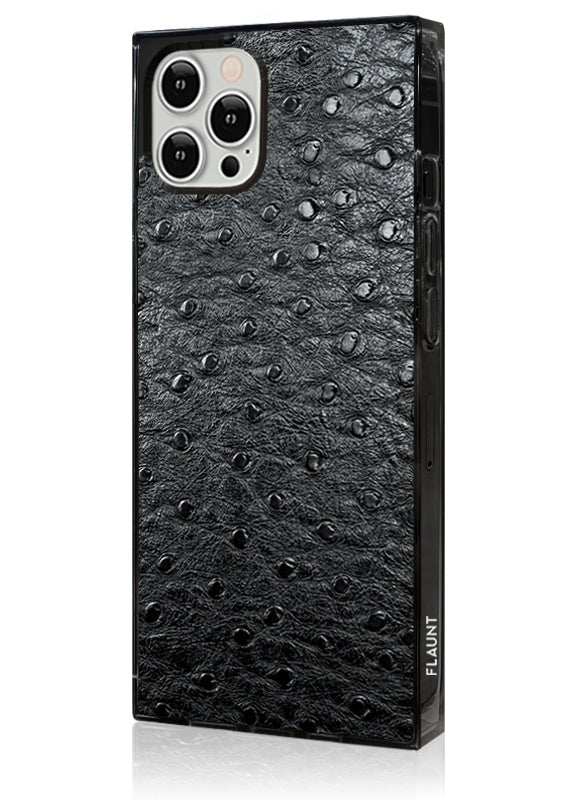 SQUARE® Black Ostrich Faux Leather iPhone Case