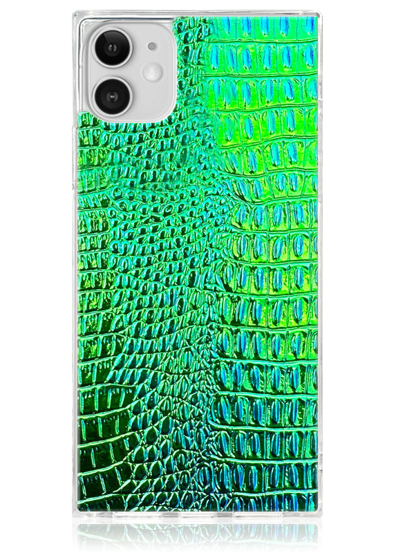 SQUARE® Green Iridescent Crocodile Faux Leather iPhone Case
