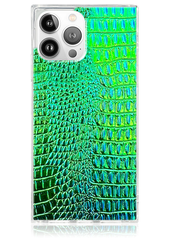 SQUARE® Green Iridescent Crocodile Faux Leather iPhone Case