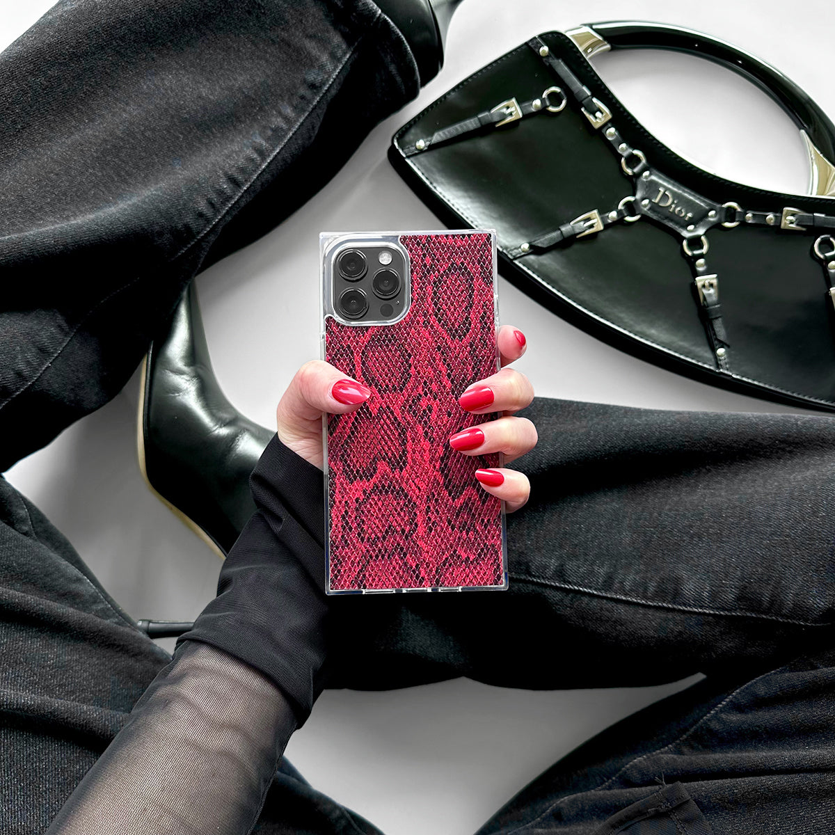SQUARE® Red Python Faux Leather iPhone Case