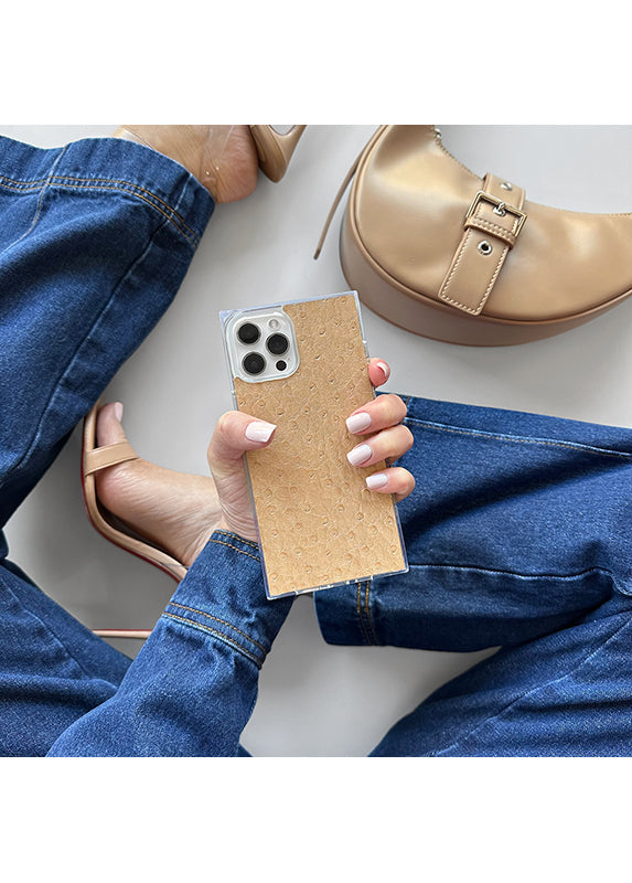 SQUARE® Tan Ostrich Faux Leather iPhone Case