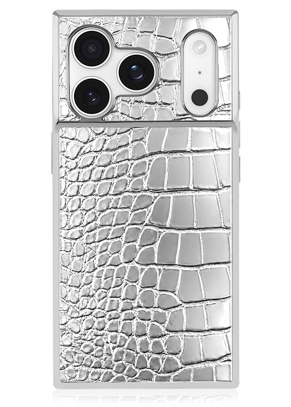 Elite Collection - SQUARE® Chromed Silver Faux Croc iPhone Case