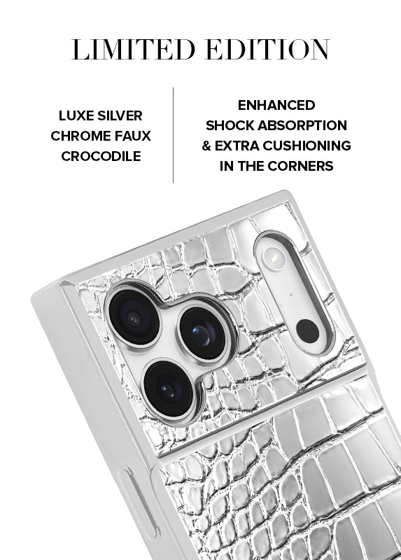 Elite Collection - SQUARE® Chromed Silver Faux Croc iPhone Case
