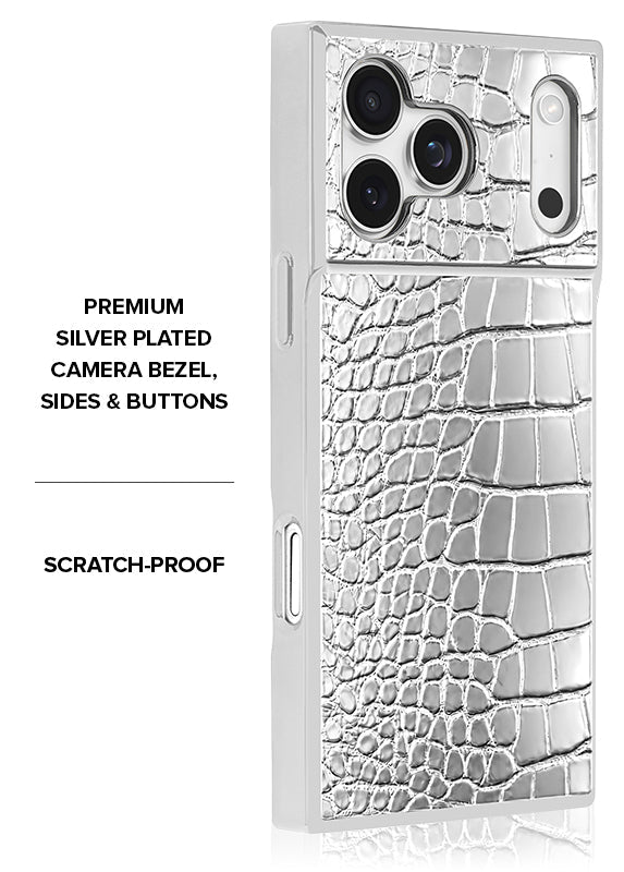 Elite Collection - SQUARE® Chromed Silver Faux Croc iPhone Case