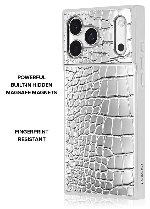Elite Collection - SQUARE® Chromed Silver Faux Croc iPhone Case