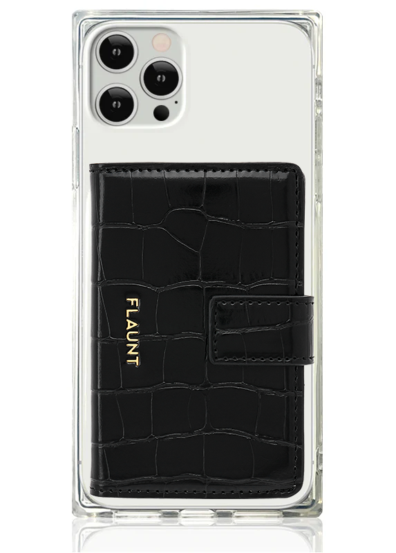 Black Crocodile Faux Leather MagSafe Wallet (Works with MagSafe Cases Only)