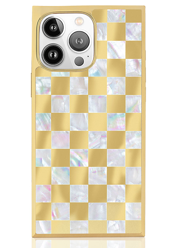 Elite Collection - SQUARE® Gold Checkered Mother of Pearl iPhone Case