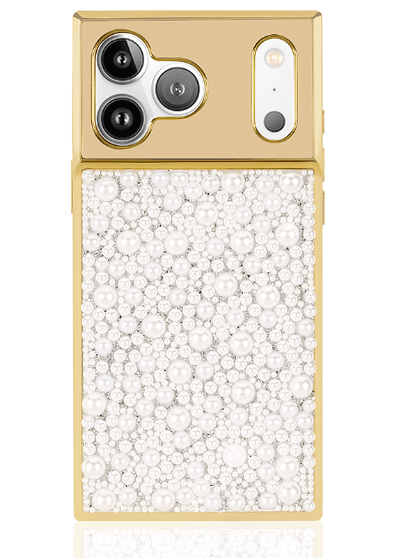 Elite Collection - SQUARE® Gold Metallic Embellished Faux Pearl iPhone Case (Not MagSafe Compatible)
