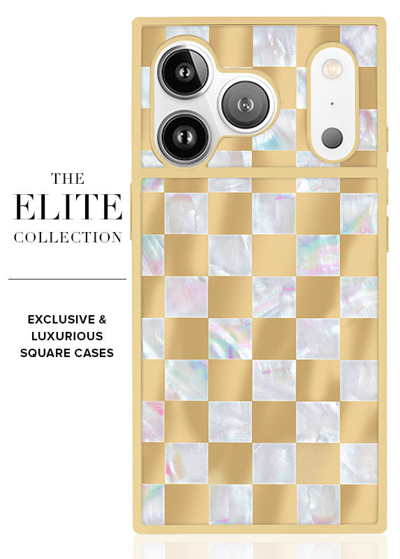 Elite Collection - SQUARE® Gold Checkered Mother of Pearl iPhone Case