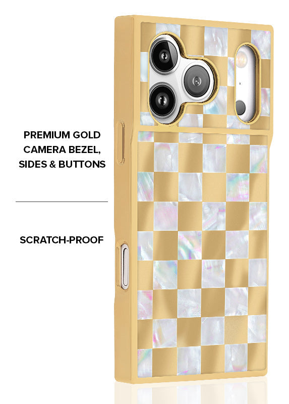 Elite Collection - SQUARE® Gold Checkered Mother of Pearl iPhone Case