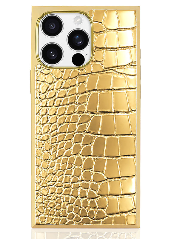 Elite Collection - SQUARE® Gilded Gold Faux Croc iPhone Case